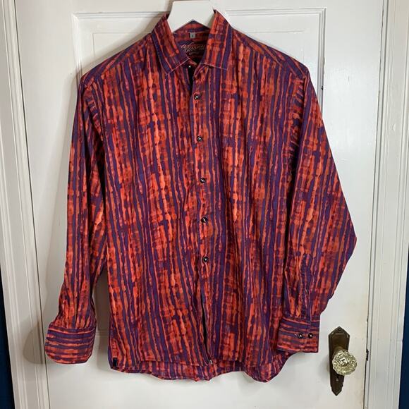 Visconti Orange Purple Tie Dye Look Designer Cotton Long-sleeve Shirt M-094 Sz S - Picture 1 of 9